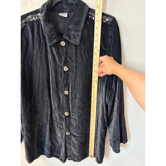 CP Shades Velvet Button Down Top Sequin Butterfly‎ Embellished Long Sleeve S - Picture 4 of 9